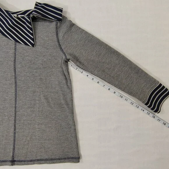 Weekend by Chico's Striped Collar Top Sz 0 (S/M) Cowl Neck Gray Blue Long Sleeve - Picture 12 of 16